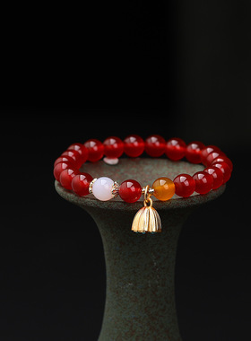 2025新款天然红玛瑙手链女两世欢莲蓬手串闺蜜本命年小众设计