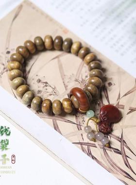 绿檀算盘珠钱袋子吊坠手串古风禅意单圈木质文玩佛珠手串严选送礼
