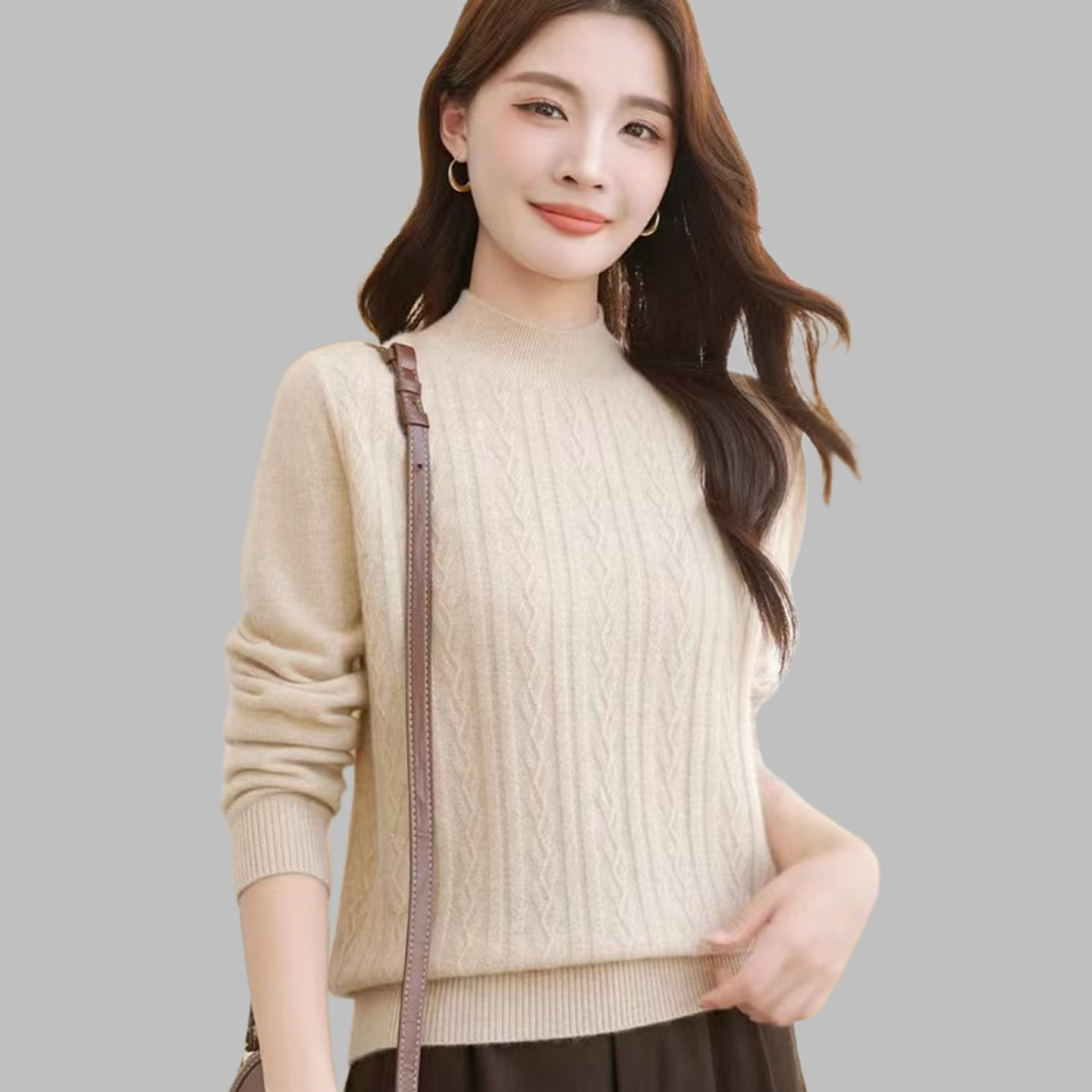 2025年秋冬款半高领纯山羊绒衫女宽松加厚羊毛针织打底衫上衣毛衣