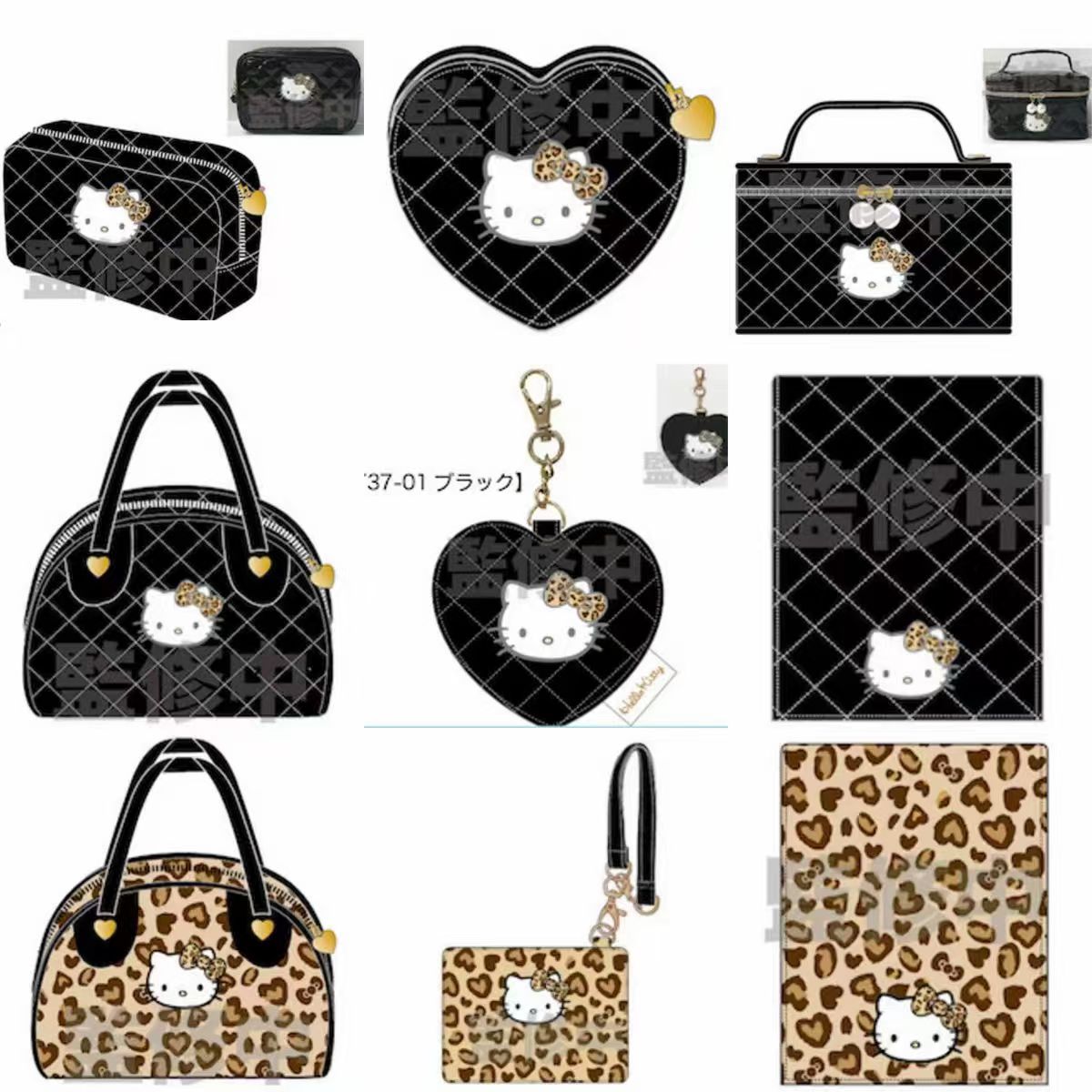 现货 日本三丽鸥NIC豹纹黑皮 hellokitty 化妆包 收纳包