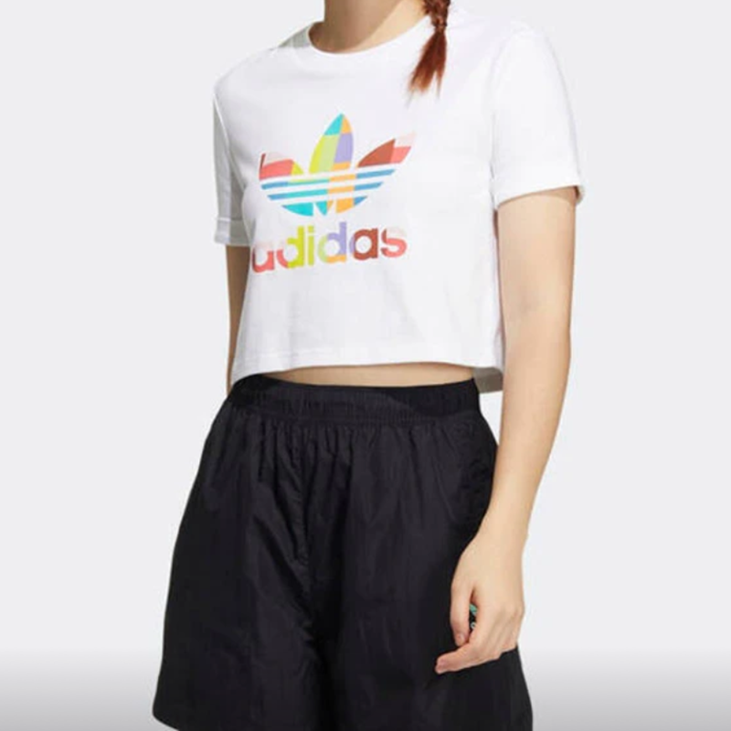 Adidas/阿迪达斯女子印花经典三叶草大logo速干透气运动T恤HP0111
