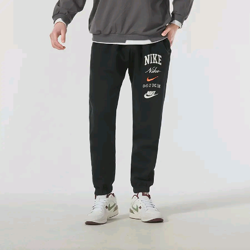 Nike耐克美式高能感加绒学院风束脚修身字母logo运动裤FN2644-010