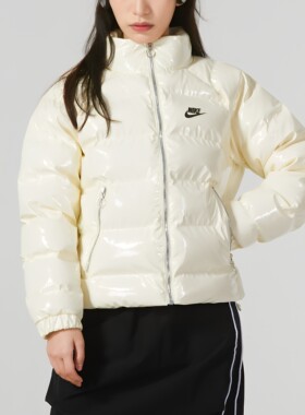 Nike耐克加厚款保暖漆皮短款长袖运动休闲外套棉服FQ3575-113