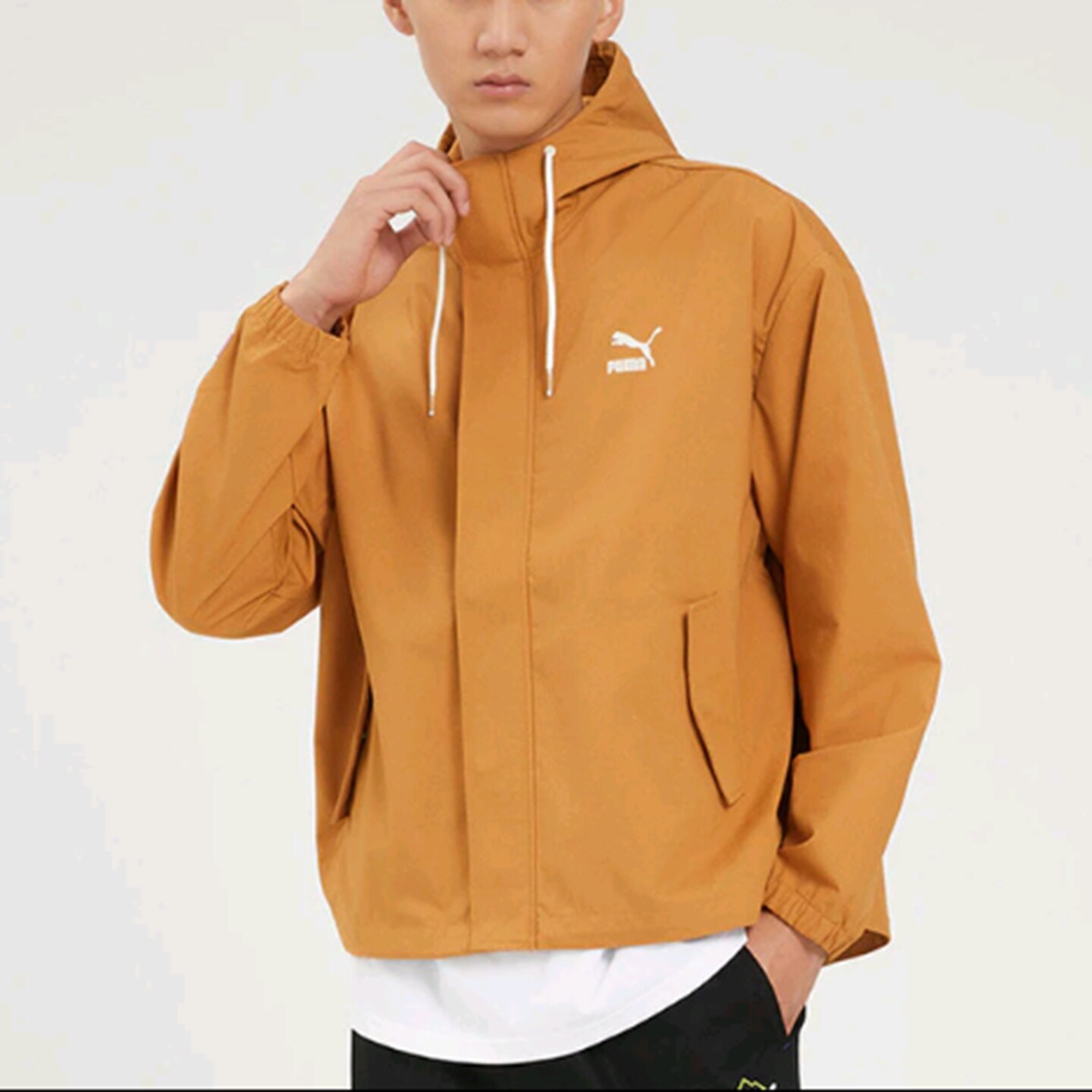 L码PUMA彪马梭织连帽长袖时尚拉链百搭简约休闲夹克外套537523-74