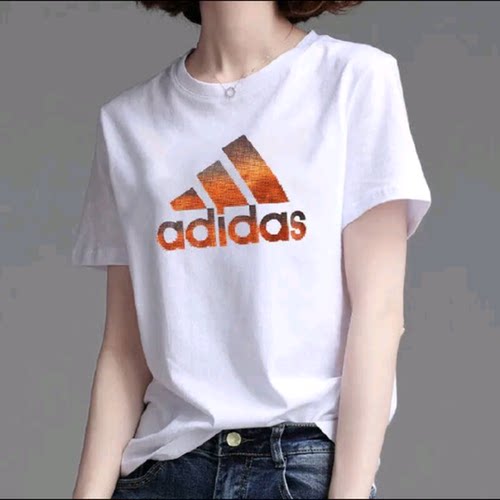 正品Adidas阿迪达斯女款简约经典logo圆领宽松休闲短袖T恤FJ5012