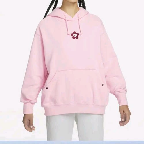 Nike耐克刺绣小花图案毛圈连帽运动训练休闲长袖卫衣HF1135-631