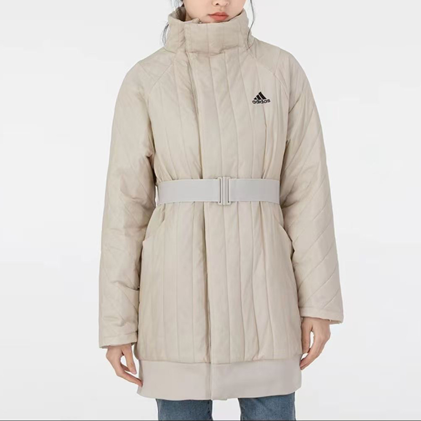 M-L码Adidas阿迪达斯女子保暖舒适高龄长款夹克外套HF0039