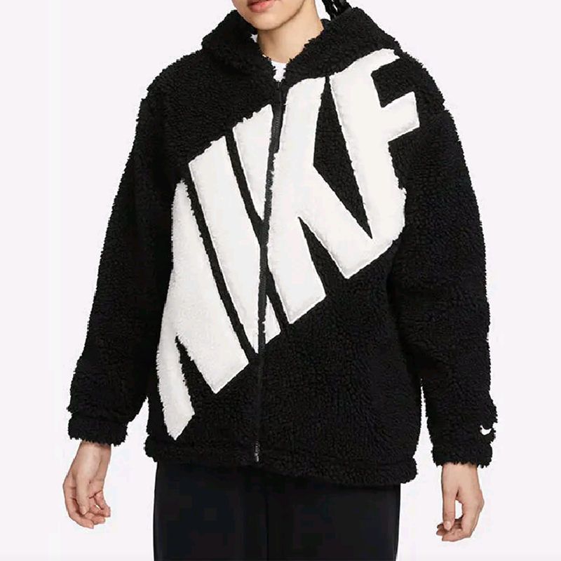Nike耐克仿羊羔加绒秋冬加厚防风字母logo潮流外套夹克FB8696-010