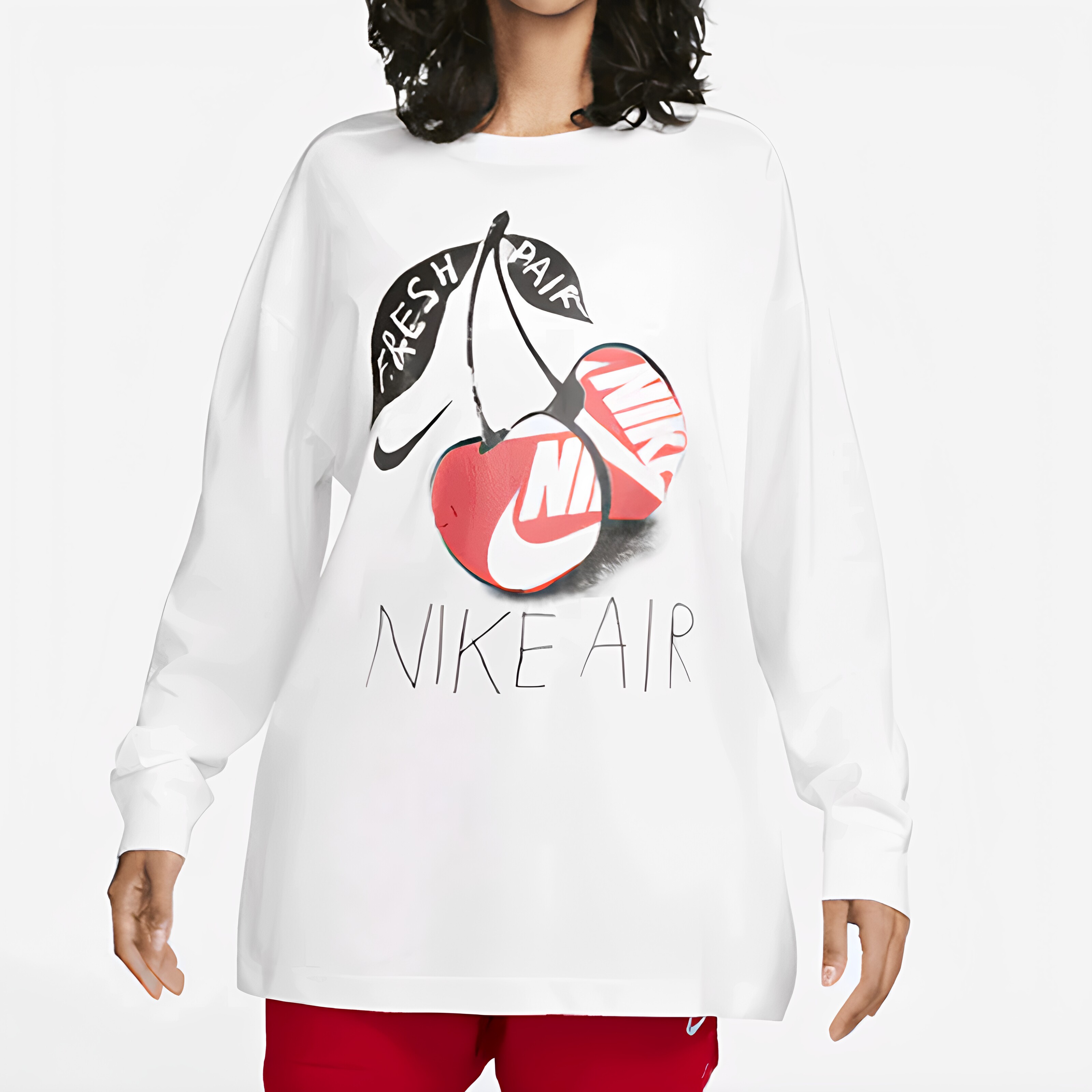Nike耐克女款圆领棉质长袖时尚百搭运动休闲T恤套头衫FD2567-100