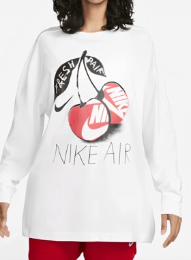 Nike耐克女款圆领棉质长袖时尚百搭运动休闲T恤套头衫FD2567-100