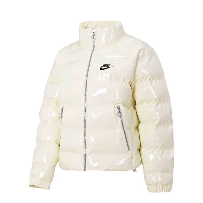 Nike耐克加厚防风漆皮短款亮面拉链时尚保暖运动棉服FQ3575-113