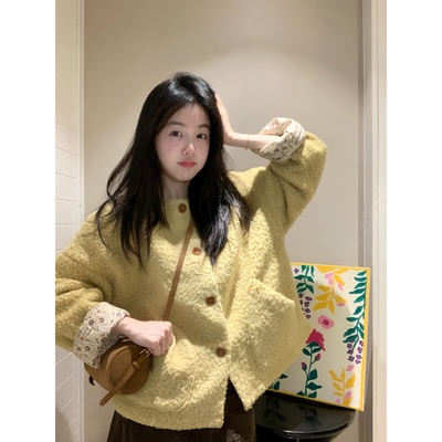 黄色羊羔毛外套女冬季2025新款