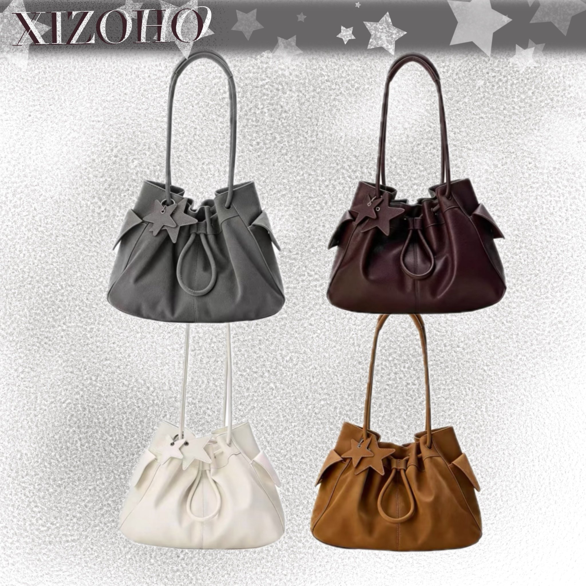 XIZOHO复古荔枝纹抽绳水桶包软皮大容量通勤腋下包小众手提单肩包,箱包皮具/热销女包/男包,通用款女包,淘宝优惠券,粉丝福利购,淘宝优惠卷