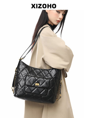 兮兮定制原创多功能托特包菱格链条包斜挎包大容量通勤锁扣单肩包