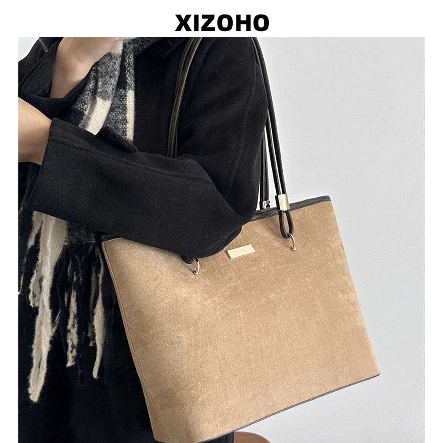 绒面大容量托特包休闲腋下包