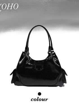 XIZOHO黑色油蜡皮托特包女高级感机车包百搭手提包2026新款腋下包