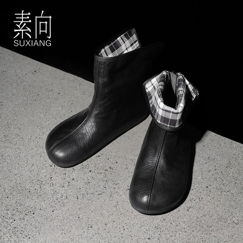 素向复古头层牛皮短靴