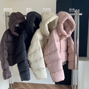 2024新款hello家雾感超轻连帽加厚小个子美拉德泡芙羽绒服女短款
