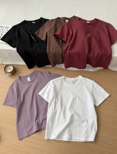 女半袖 纯棉正肩圆领宽松简约打底衫 上衣 白色t恤女短袖 买一送一