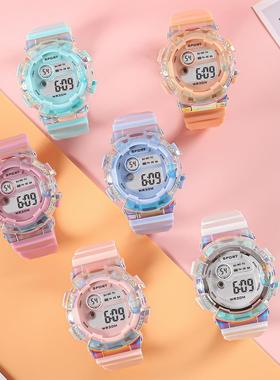 热销新款学生电子手表马卡龙渐变色手表户外防水多功能运动电子表