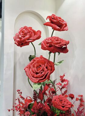 巨型玫瑰纸艺花立杆红色纸花装饰手工仿真花婚礼婚庆橱窗摆件婚房