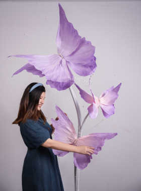 紫色纸艺花蝴蝶立体橱窗装饰摆件美妆店民宿咖啡店网红打卡点美陈