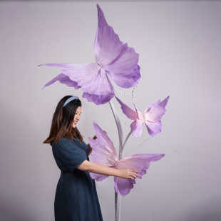 紫色纸艺花蝴蝶立体橱窗装 饰摆件美妆店民宿咖啡店网红打卡点美陈