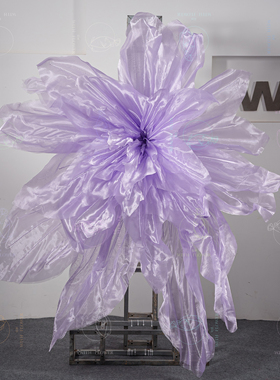 新款淡紫色真丝婚庆大纸花美陈布景摄影婚礼布置舞台背景搭建纱花