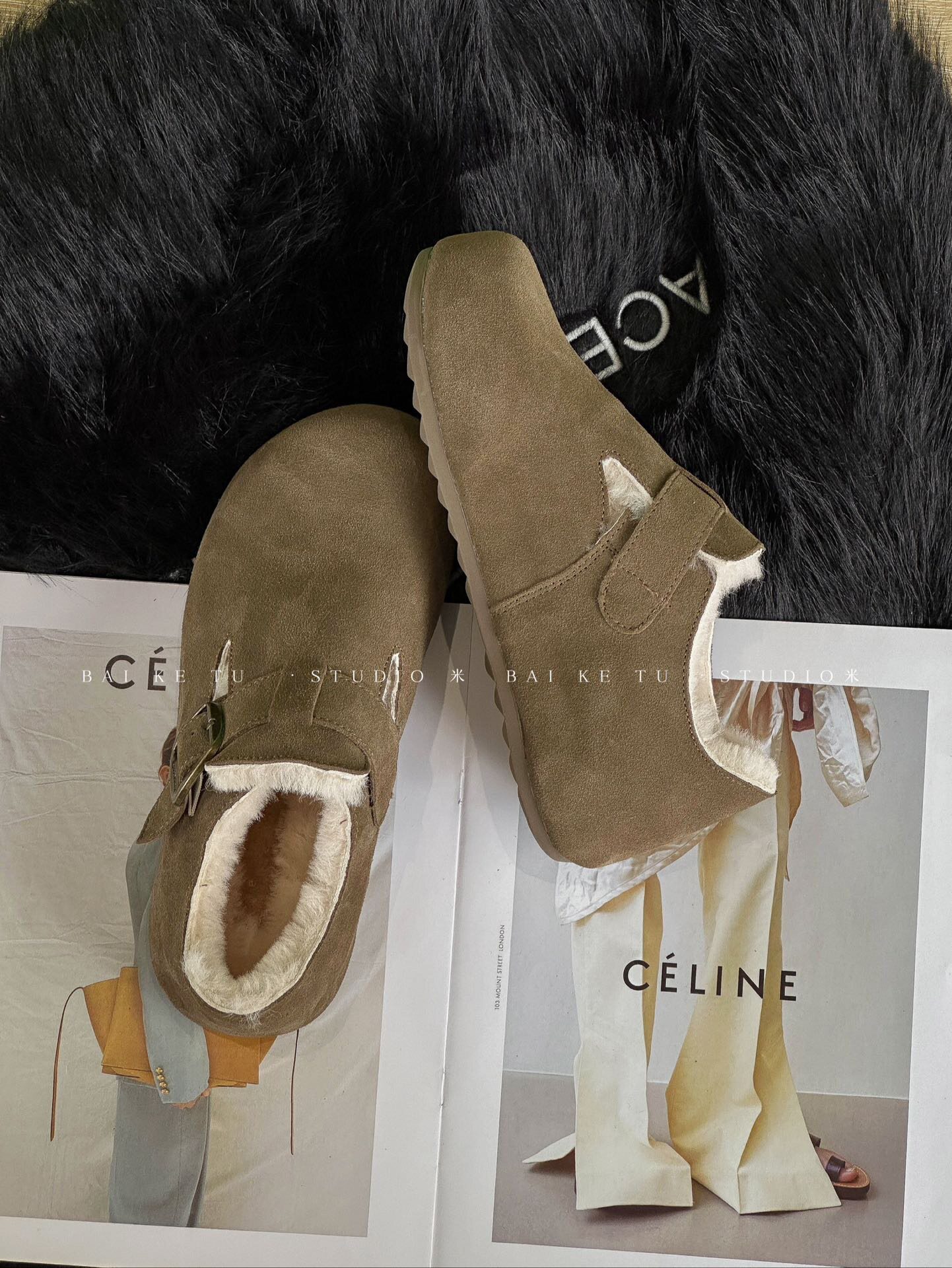 真皮勃肯鞋女2025新款秋冬羊毛保暖棉鞋平底防滑休闲毛毛鞋女鞋潮