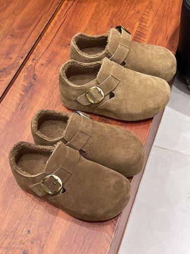 魔术贴真皮加绒复古勃肯鞋女2025冬季新款百搭增高舒适保暖乐福鞋