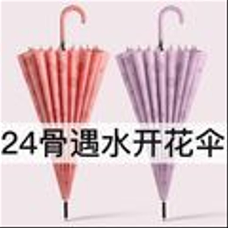 女士24骨遇水开花自动长柄弯柄双人大号抗风暴印花雨伞