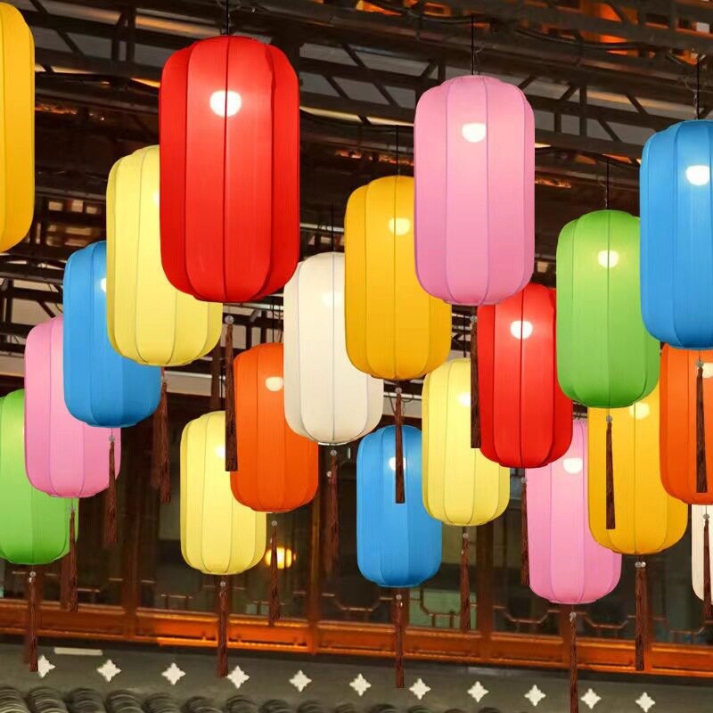 新中式布艺仿古火锅店灯笼吊灯中灯笼