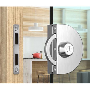 玻璃门锁推拉玻璃锁双门免开孔不锈钢店铺中央锁单门双开门锁