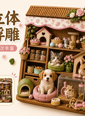 田园鲜花小屋萌宠创意冰箱贴树脂立体浮雕磁吸冰箱贴装可爱饰品