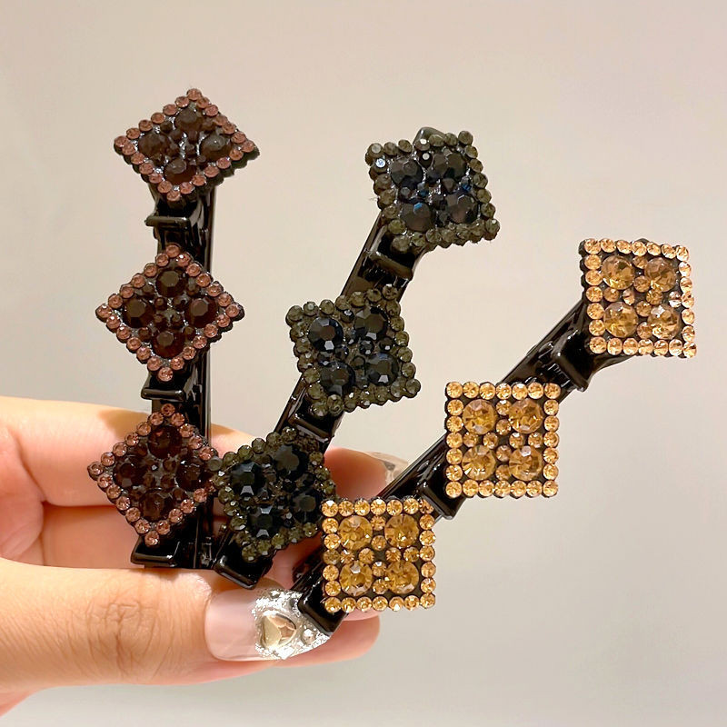 女网红时尚方形水钻编发发夹日常碎发侧边刘海固定头饰