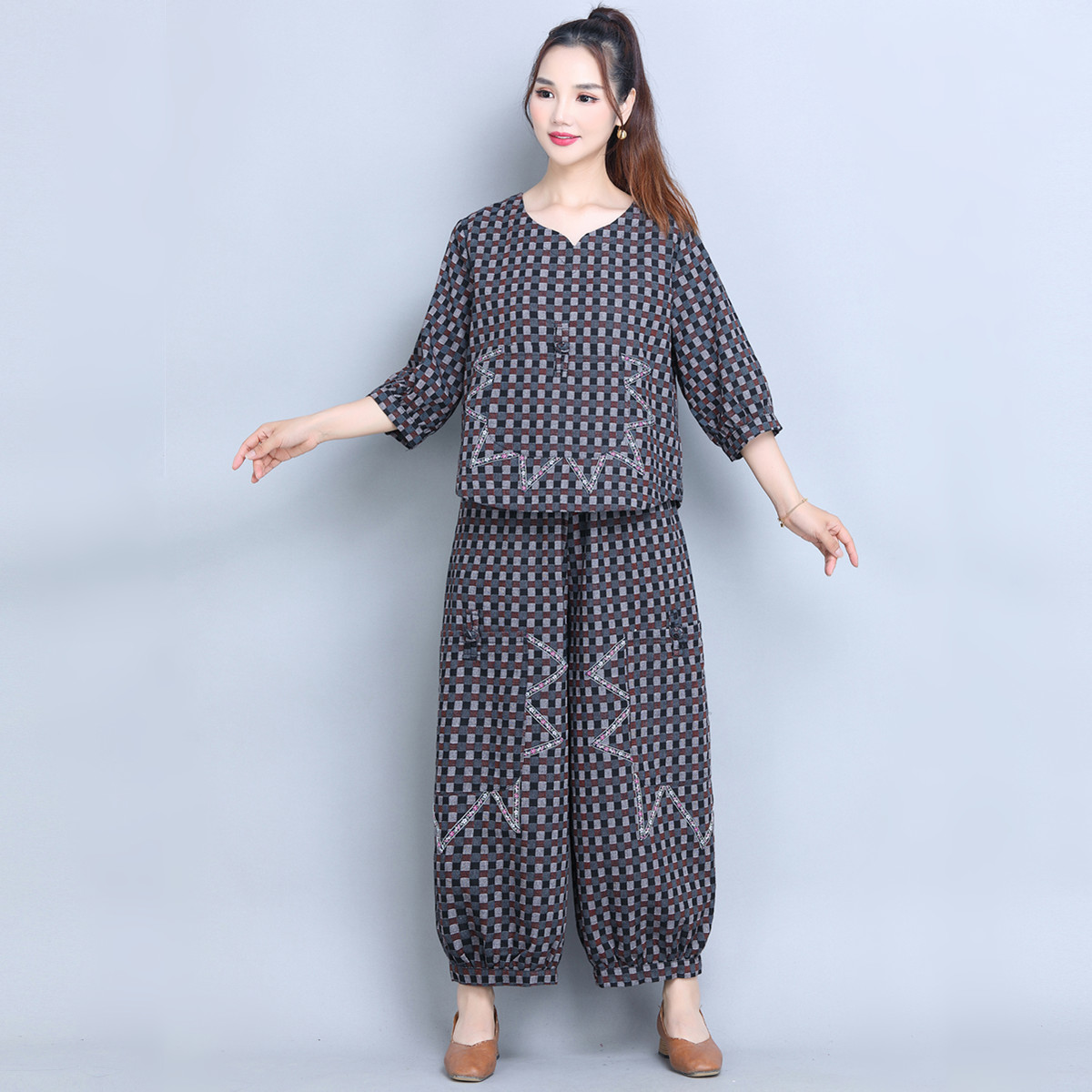 至简元素夏季棉麻显瘦两件套女装