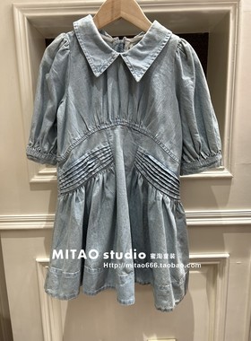 大品莉莉白Lill pll 夏110码女童蓝色中袖翻领连衣裙0172