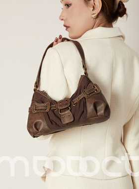 美嘟嘟定制MDODOCT2025新款复古做旧色褶皱腋下包包女手提单肩包