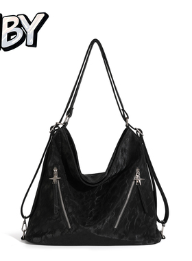 原创小众设计丝光绒休闲多用大容量2025新款柔软托特单肩斜双肩包