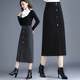 2025新款 毛呢半身裙秋冬女长裙过膝高腰气质显瘦打底一步包臀裙子