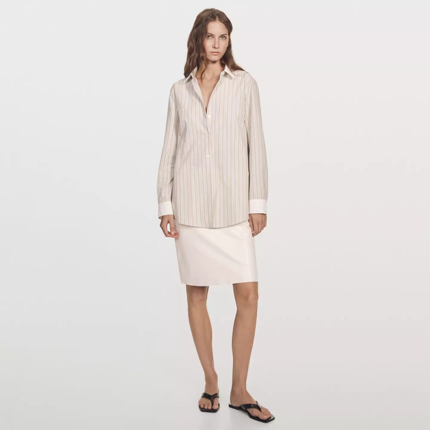 西班牙女装2025秋冬新法式高智感通勤风撞色条纹翻领长袖衬衫上衣