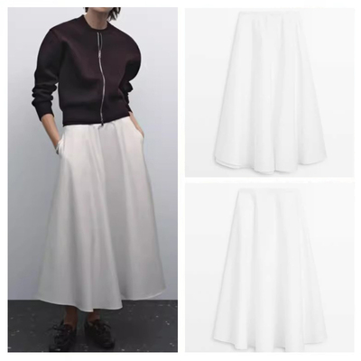 西班牙女装2026春夏新法式百搭白色气质通勤风宽摆棉质中长半身裙