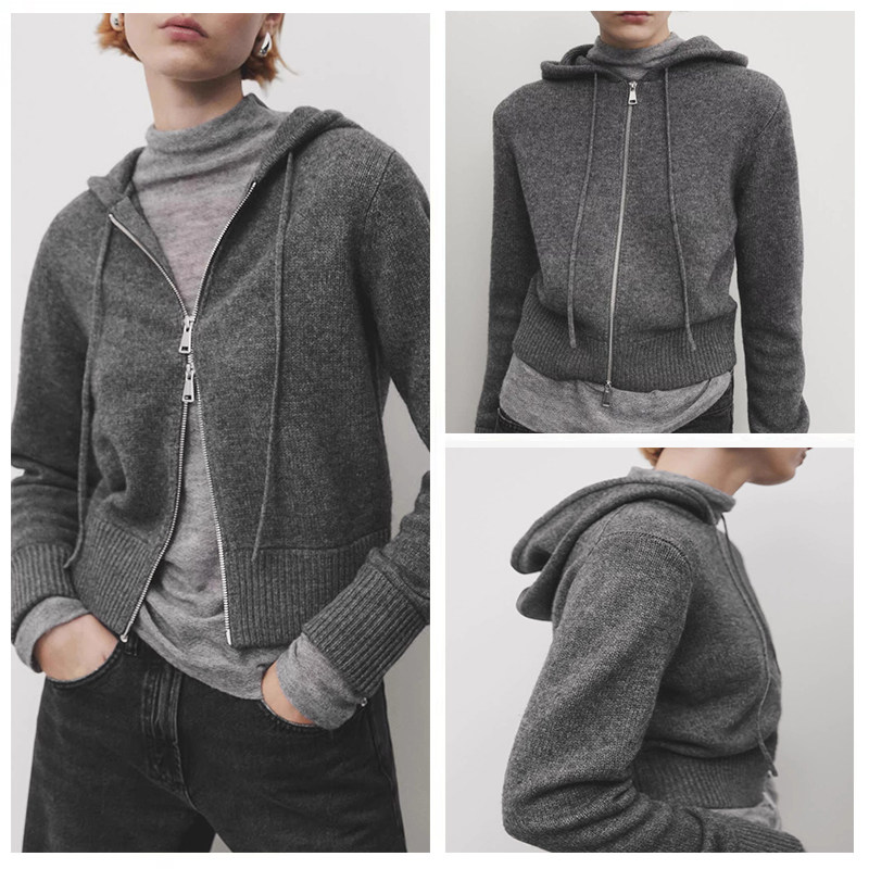 西班牙单 现货 2026春秋季通勤休闲运动短款拉链连帽针织开衫外套,女装/女士精品,毛针织衫,淘宝优惠券,粉丝福利购,淘宝优惠卷