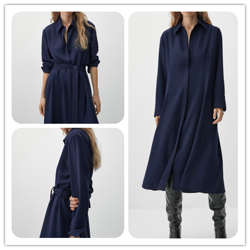 西班牙女装2025春秋季新款系腰带长款衬衫式连衣裙欧美风长裙子女