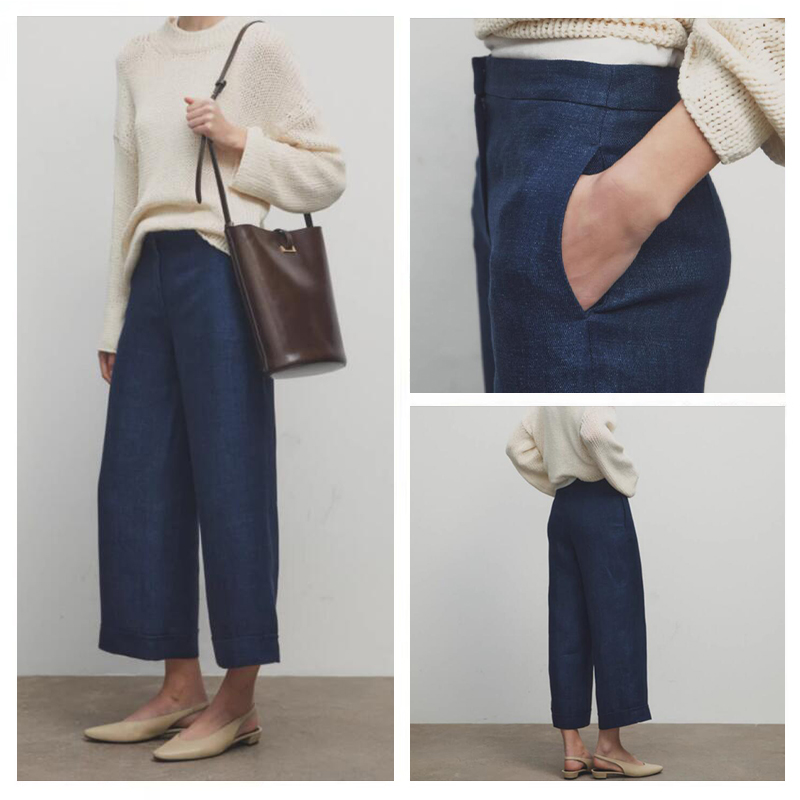 西班牙女装2025年春夏季休闲宽松阔腿通勤棉麻直筒九分裤休闲裤子