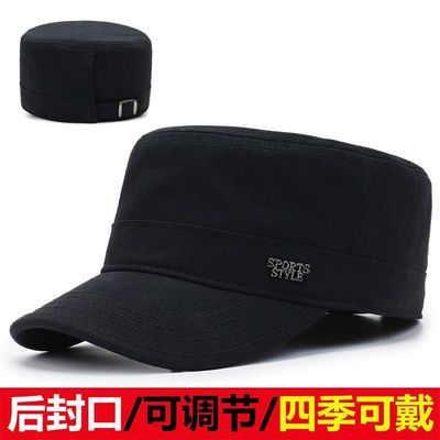 平顶帽子男士后封口可调节新款户外休闲中老年双层鸭舌帽