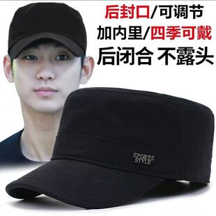 春秋单帽 短詹鸭舌帽中年男士 帽子男款 平顶帽短帽檐男帽后封口男式