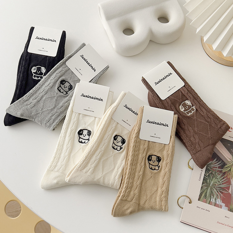 袜子女中筒袜春秋百搭韩版日可爱小狗网红款个性复古秋冬季长袜女