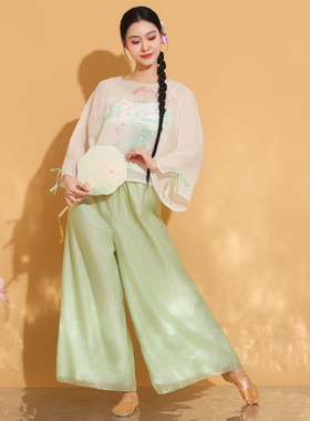 古典舞古风仙气宽松外披纱衣绿色渐变飘逸练功服中国风演出服
