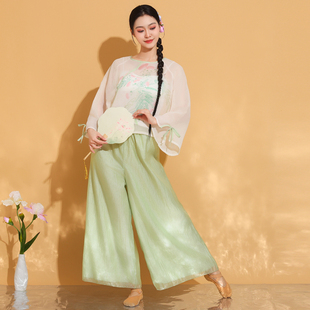 古典舞古风仙气宽松外披纱衣绿色渐变飘逸练功服中国风演出服